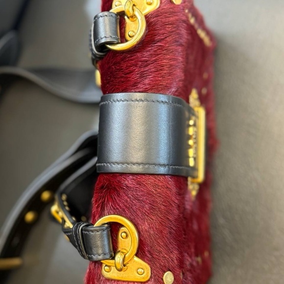 PRADA Cahier hair city pony-style calfskin faux fur crossbody bag granato black - Picture 6 of 12